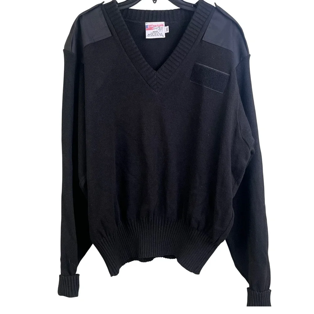 Vtg Jack Young Black Navy V Neck Pullover Military Top Brass Sweater XXL USA